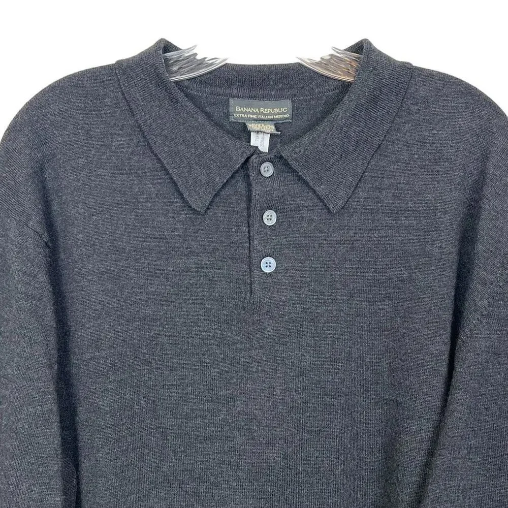 Banana Republic Extra Fine Merino Wool Mens Collared Sweater Size XL Long Sleeve